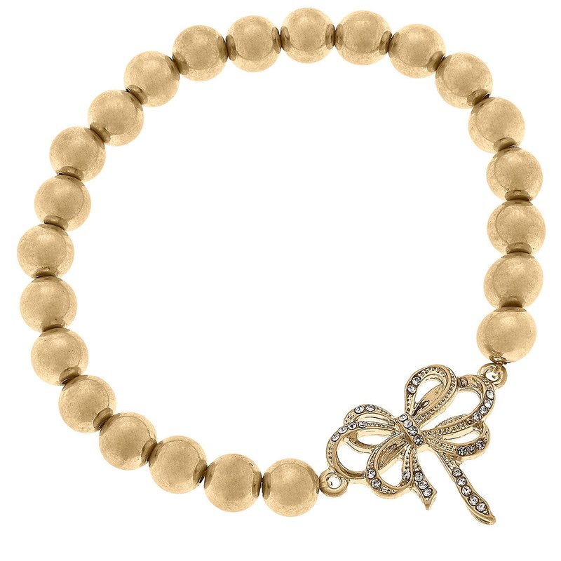 Canvas Style Carina Pavé Bow Ball Bead Stretch Bracelet In Gold