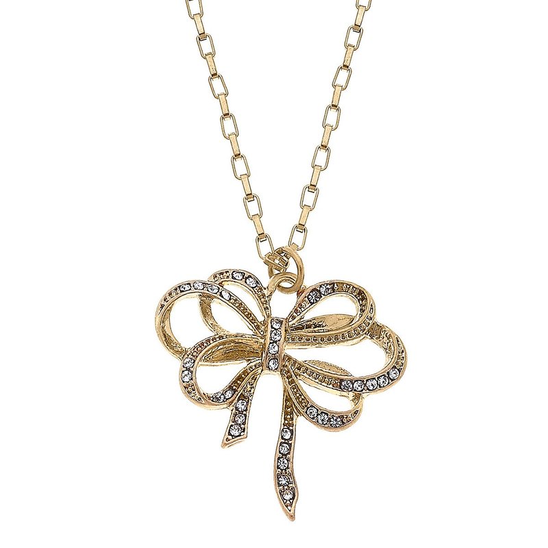 Canvas Style Carina Pavé Bow Pendant Necklace In Gold
