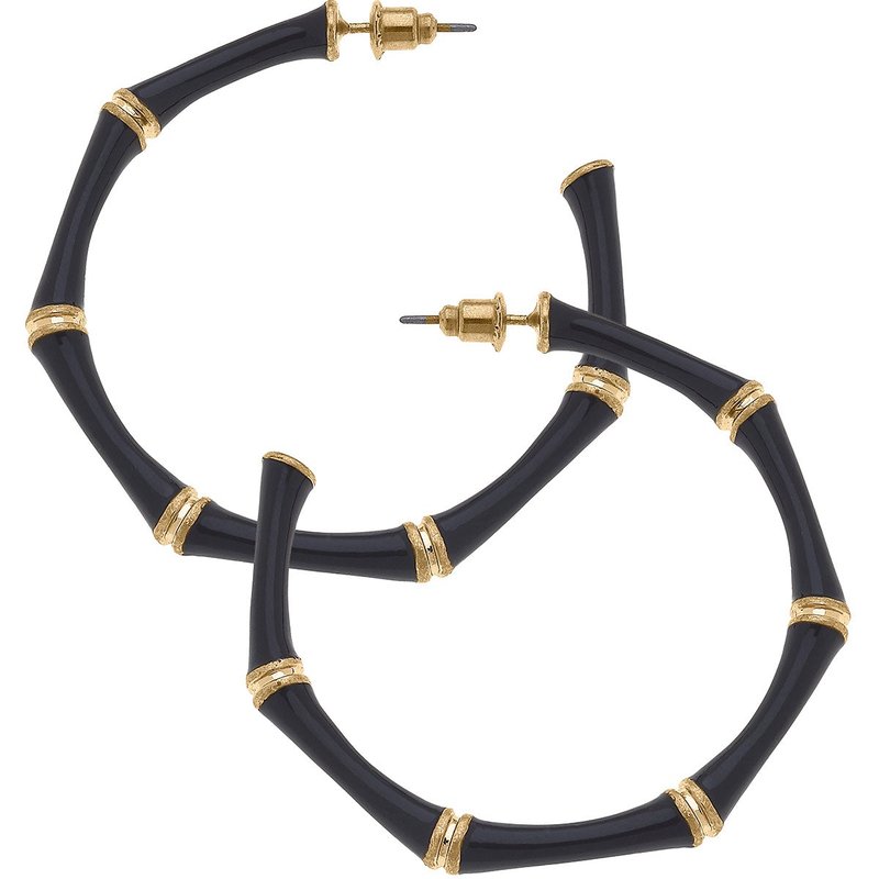 Canvas Style Celeste Enamel Bamboo Hoop Earrings In Black