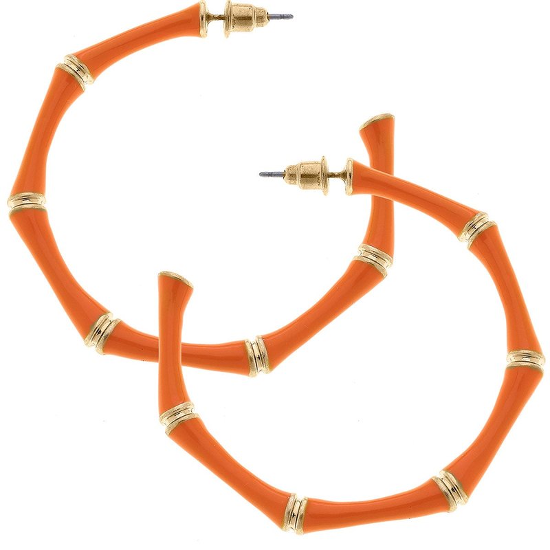 Canvas Style Celeste Enamel Bamboo Hoop Earrings In Orange