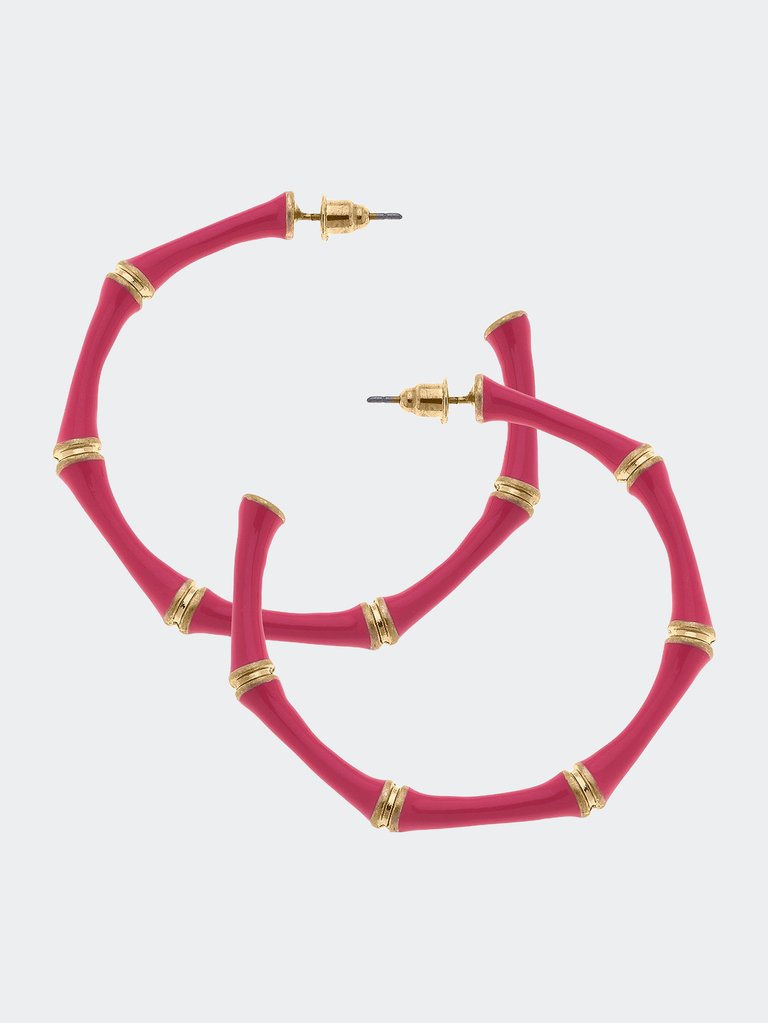 Celeste Enamel Bamboo Hoop Earrings In Pink - Pink