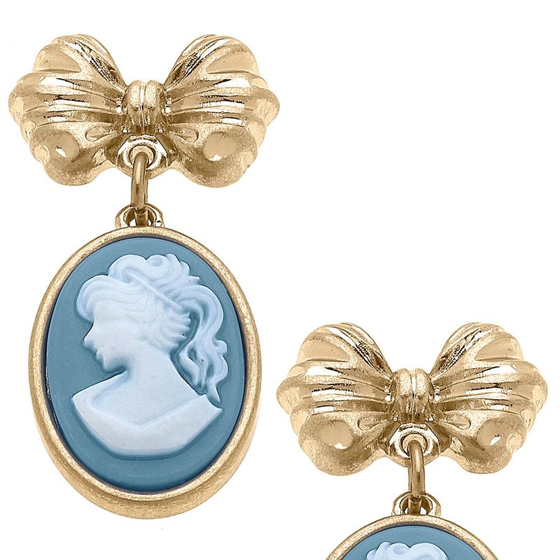 Canvas Style Charley Cameo & Bow Drop Earrings In Blue