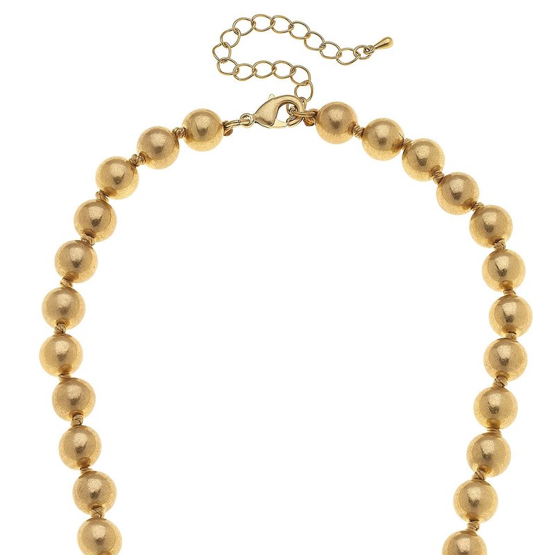 Canvas Style Chloe 10mm Hand-knotted Ball Bead Necklace In Worn Gold