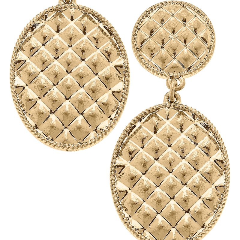 Canvas Style Christine Quilted Metal Oval Drop Earrings In Worn Gold