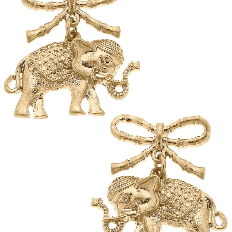Canvas Style Ciara Elephant And Bow Drop Earrings In Gold