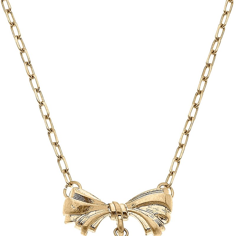 Canvas Style Cici Bow & Pearl Pendant Necklace In Gold
