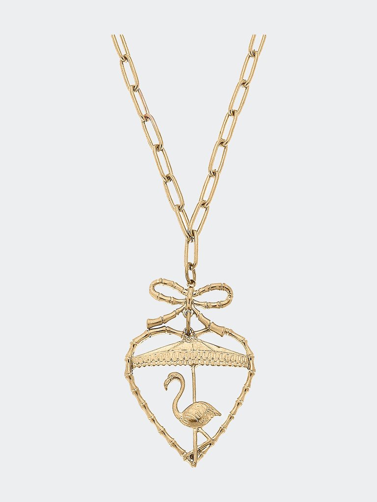 Claudette Flamingo And Bamboo Heart Pendant Necklace