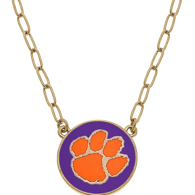 Canvas Style Clemson Tigers Enamel Disc Pendant Necklace In Purple
