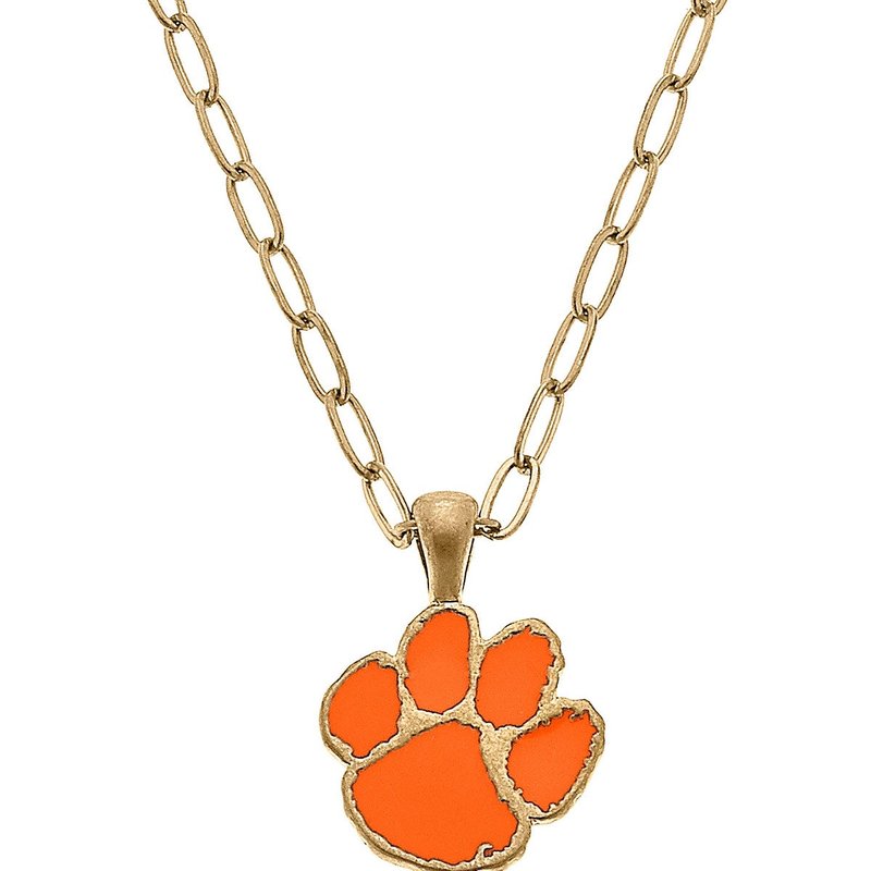 Canvas Style Clemson Tigers Enamel Pendant Necklace In Orange