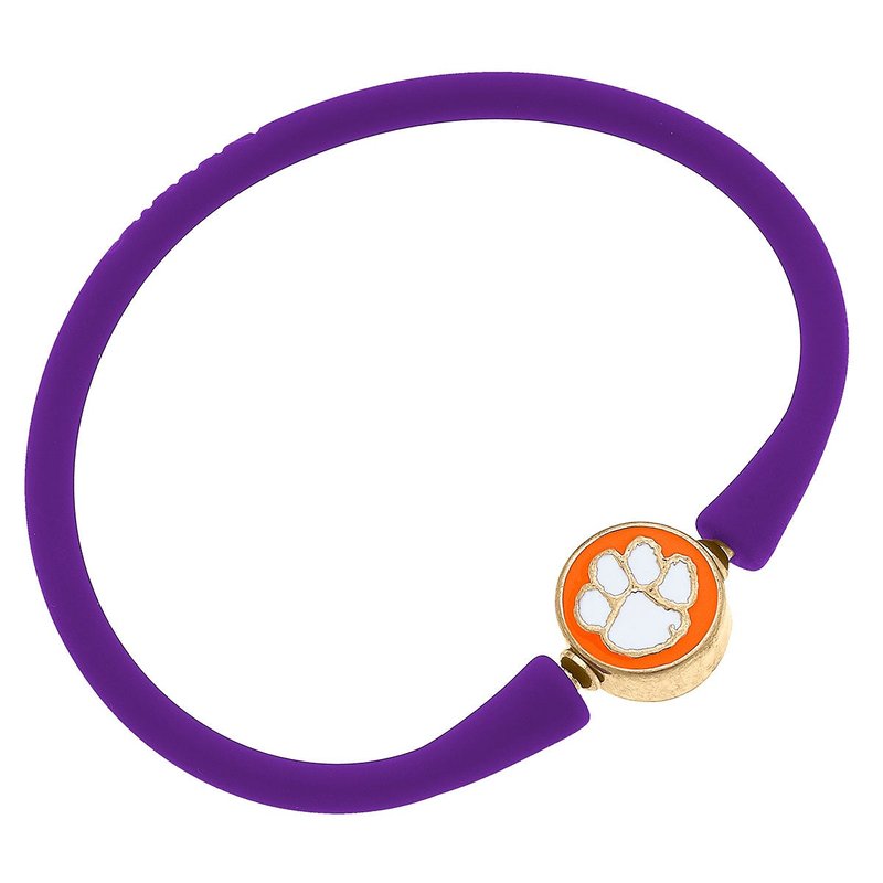 Canvas Style Clemson Tigers Enamel Silicone Bali Bracelet In Purple