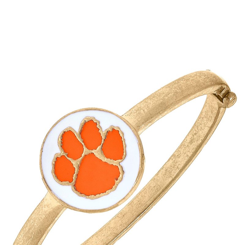 Canvas Style Clemson Tigers Enamel Statement Hinge Bangle In White