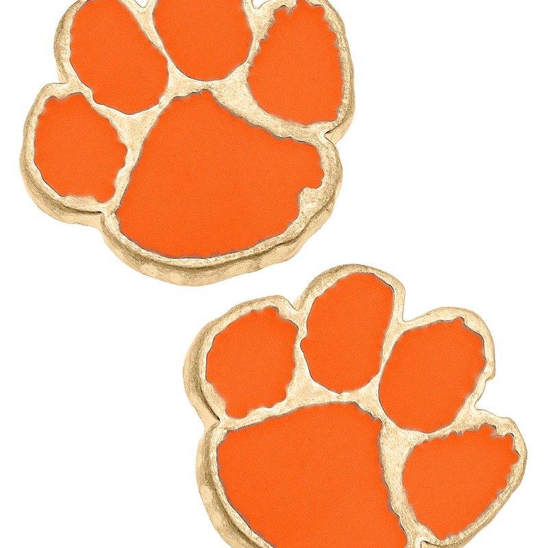 Canvas Style Clemson Tigers Enamel Stud Earrings In Orange