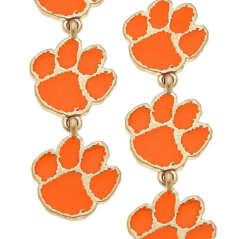 Canvas Style Clemson Tigers Triple Drop Enamel Earrings In Orange