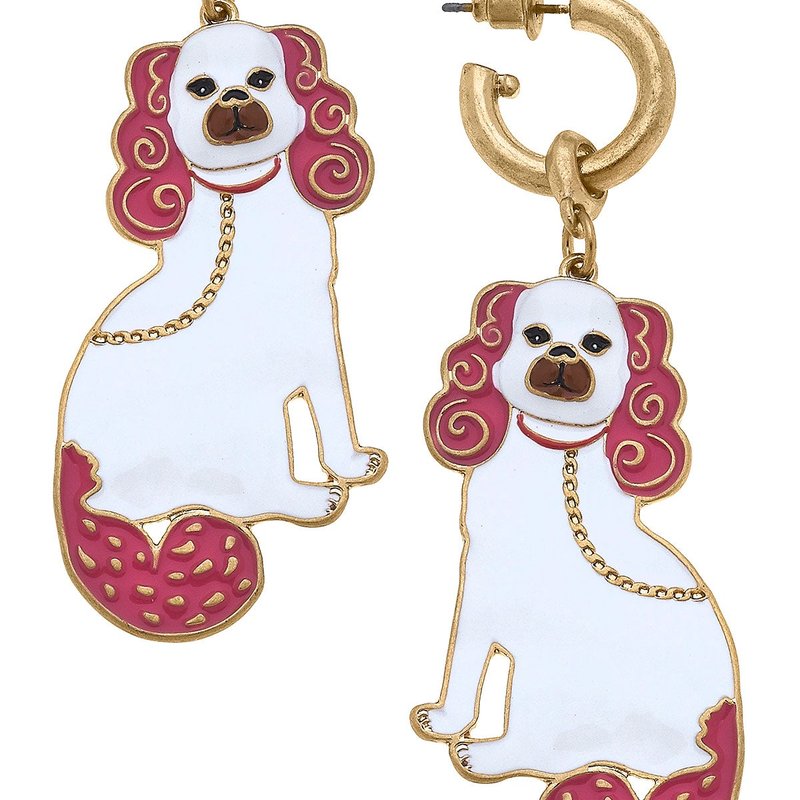 Canvas Style Coco Enamel Staffordshire Dog Earrings In Pink