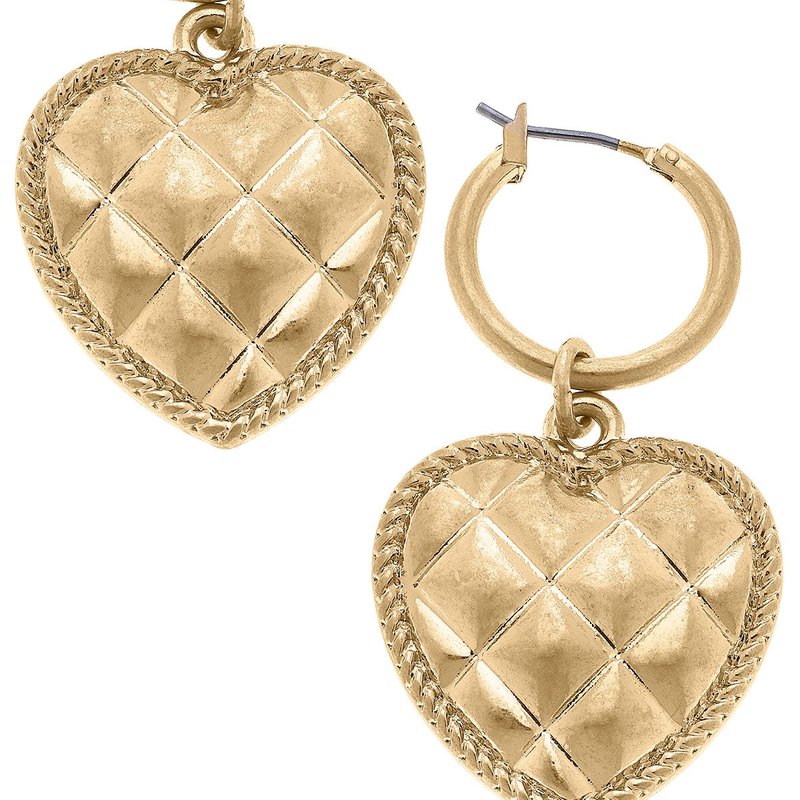 Canvas Style Collin Quilted Metal Heart Drop Hoop Earrings In Gold