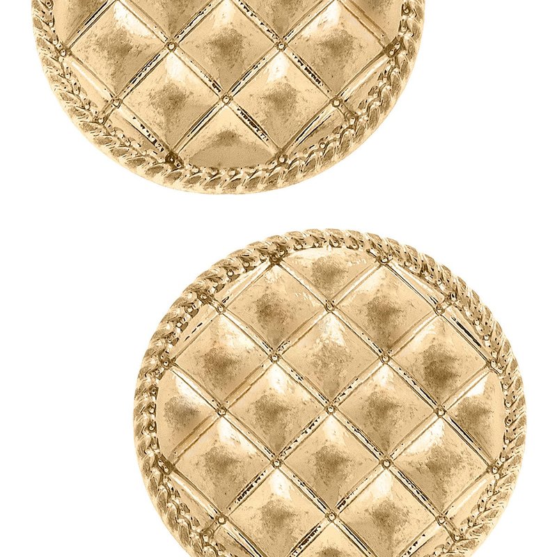Canvas Style Connell Quilted Metal Disc Stud Earrings In Yellow