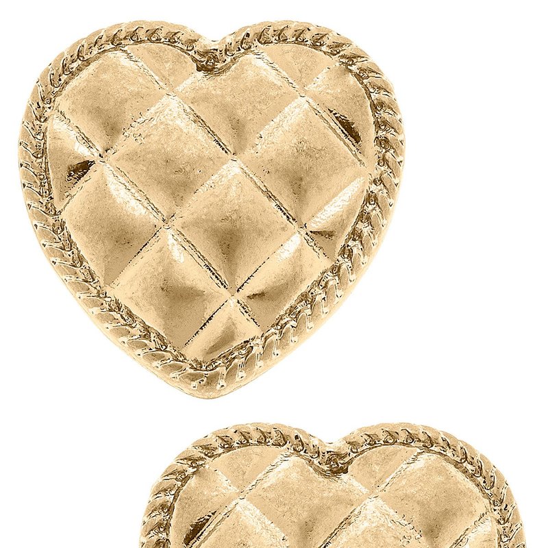 Canvas Style Connell Quilted Metal Heart Stud Earrings In Worn Gold