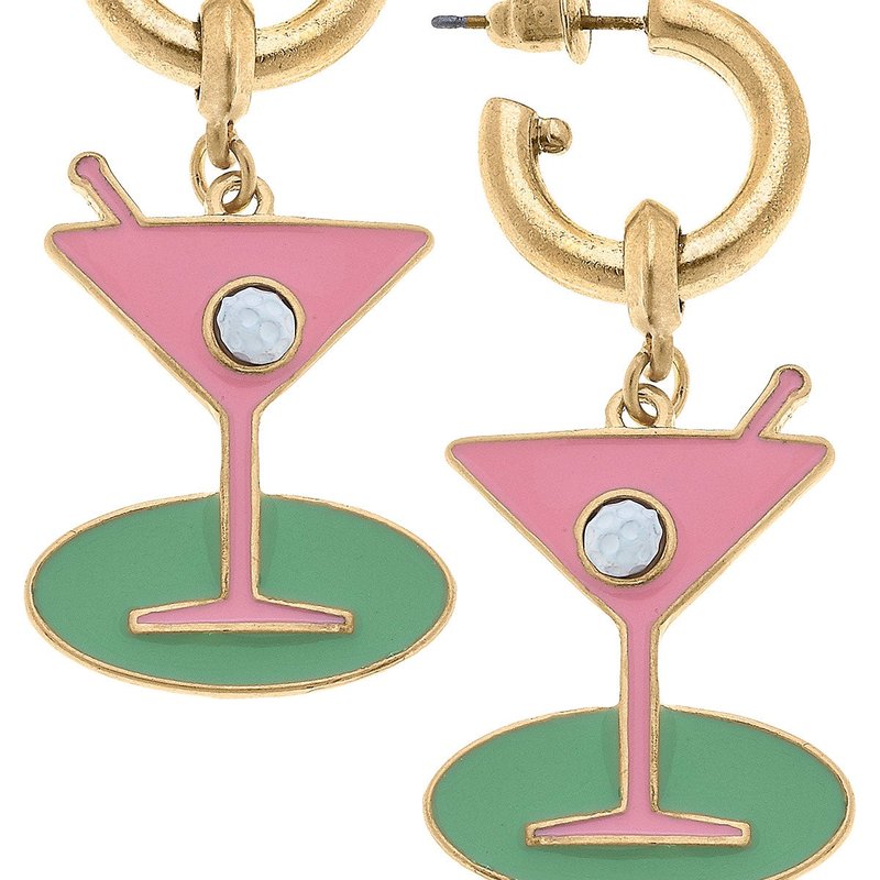 Canvas Style Country Club Martini Drop Hoop Earrings In Pink