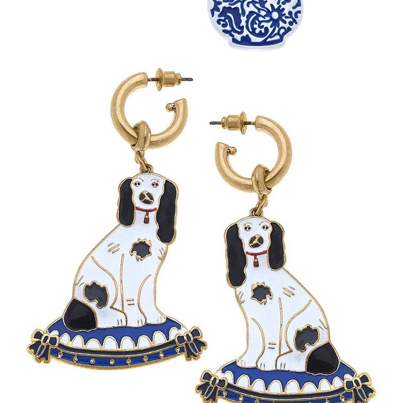 Shop Canvas Style Courtney Chinoiserie Ginger Jar Stud And Baron Staffordshire Dog Earring Set In Blue