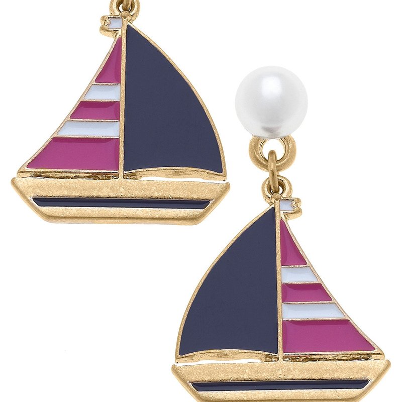 Canvas Style Crew Enamel Sailboat Earrings In Pink & Navy