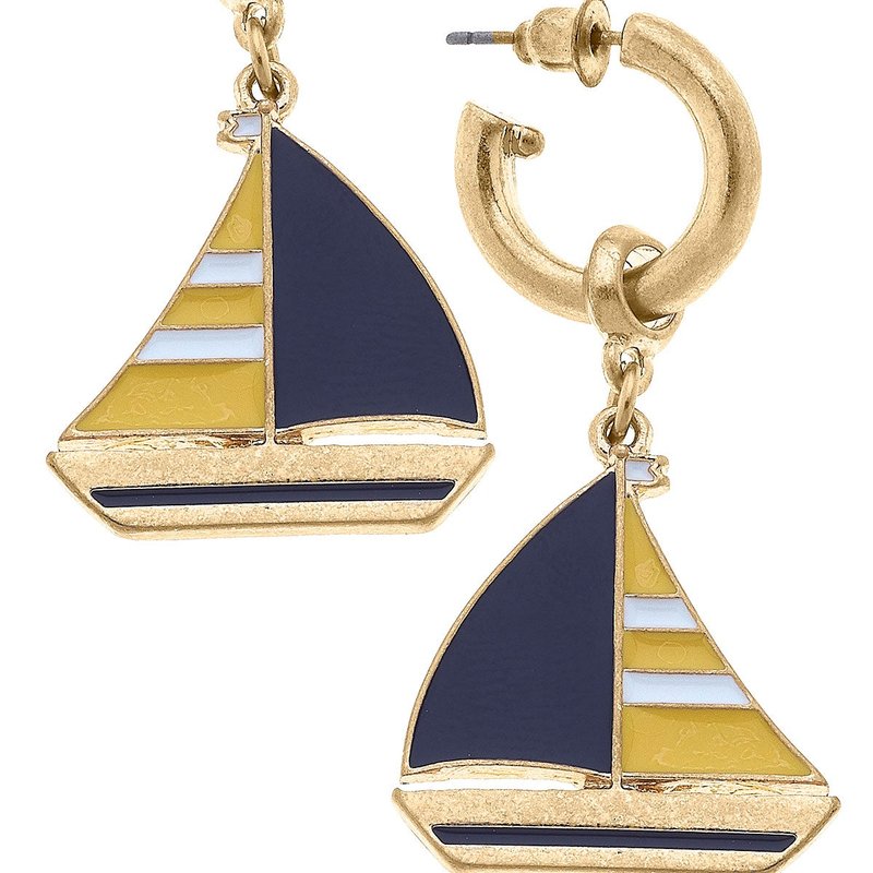 Canvas Style Crew Enamel Sailboat Earrings In Yellow & Navy