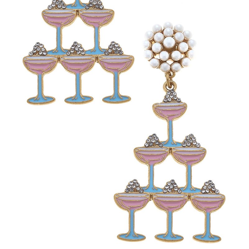 Canvas Style Crystal Enamel & Pavé Champagne Tower Earrings In Blue
