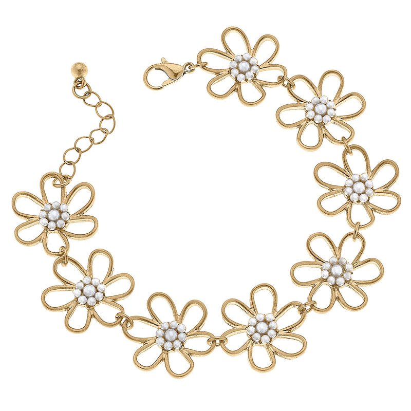 Canvas Style Daisy Linked Flower Bracelet In Gold