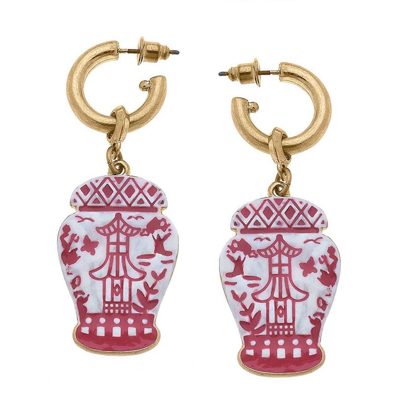Canvas Style Daphne Staffordshire Dog Stud And Aubree Pagoda Ginger Jar Earring Set In Pink