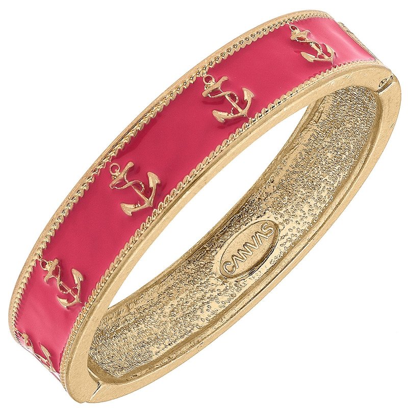 Canvas Style Darcy Enamel Nautical Anchor Hinge Bangle In Pink