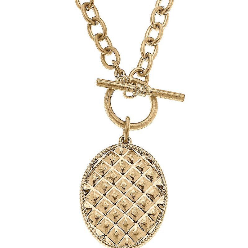 Canvas Style Daria Quilted Metal Pendant T-bar Necklace In Gold