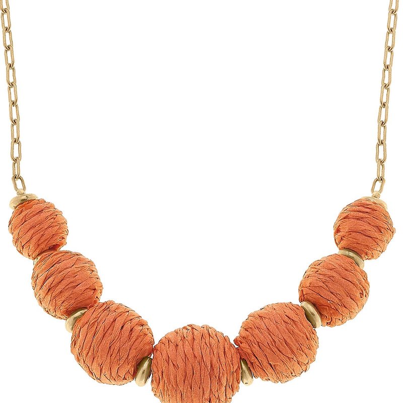 Canvas Style Demi Raffia Bead Statement Necklace In Orange