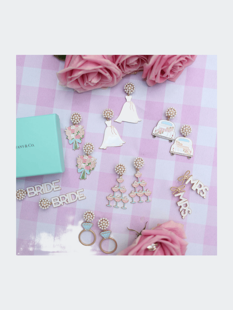 Dolly Enamel Wedding Dress & Pearl Cluster Earrings