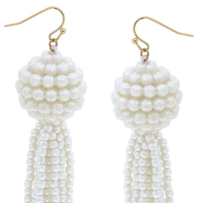 Canvas Style Edie Pearl Beaded Tassel Drop Earrings In Ivory In White