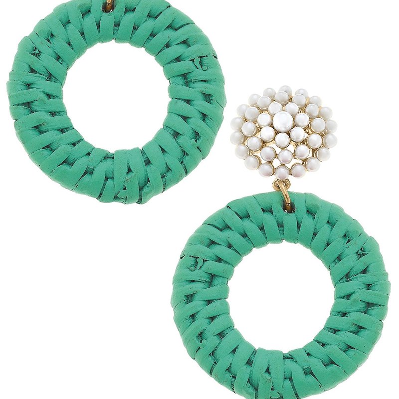 Canvas Style Elena Circle Wicker Pearl Drop Earring In Green