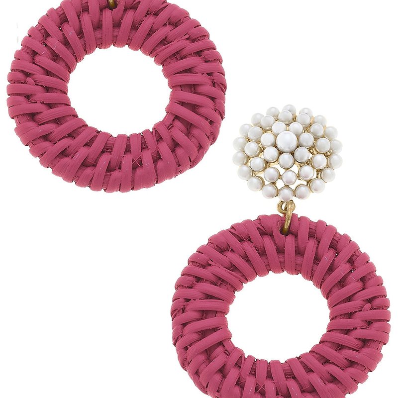 Canvas Style Elena Circle Wicker Pearl Drop Earrings In Pink