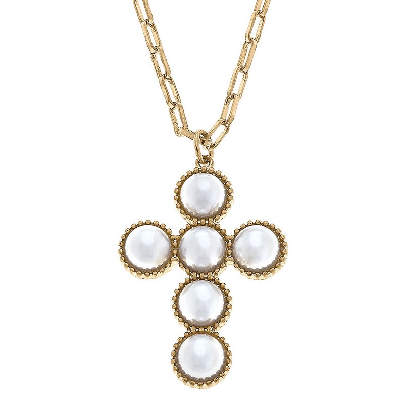 Canvas Style Elisha Pearl Cross Statement Necklace In Gold