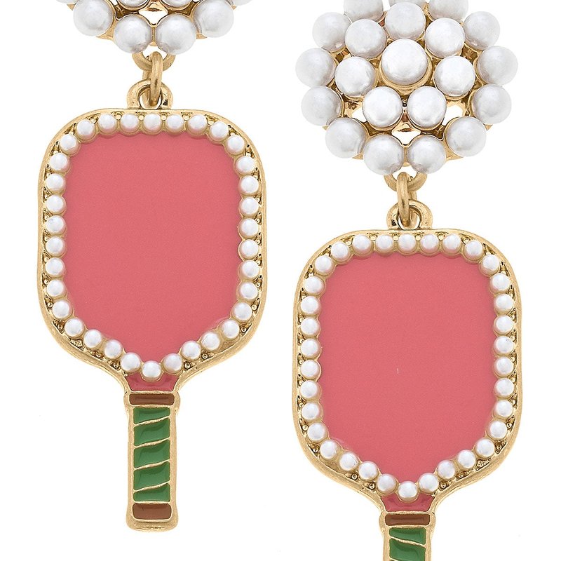 Canvas Style Ellie Pickleball Pearl Cluster Drop Earrings In Pink