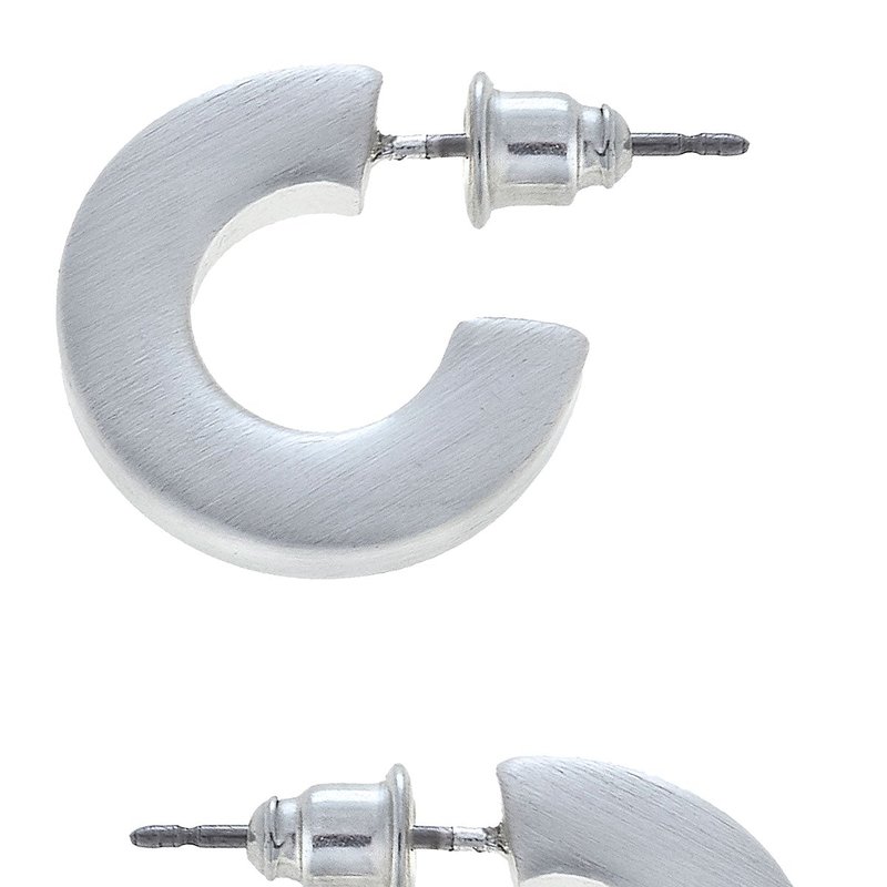 Canvas Style Emmy Small Flat Hoop Earrings In Satin Silver In Grey