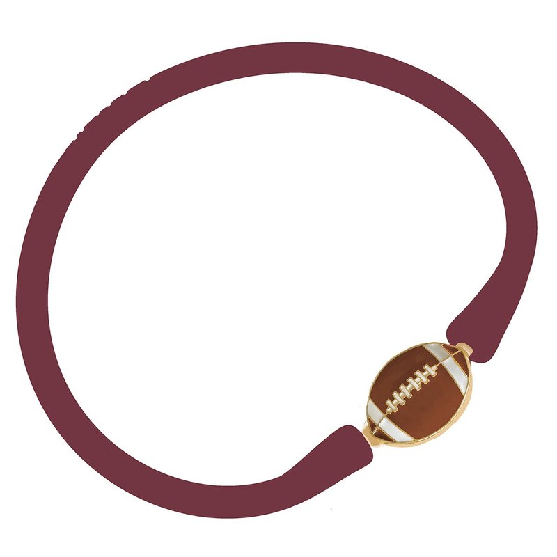 Canvas Style Enamel Football Silicone Bali Bracelet In Burgundy In Red