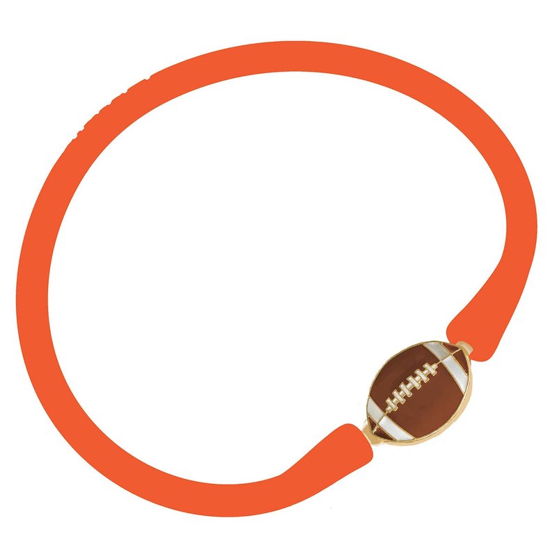 Canvas Style Enamel Football Silicone Bali Bracelet In Orange