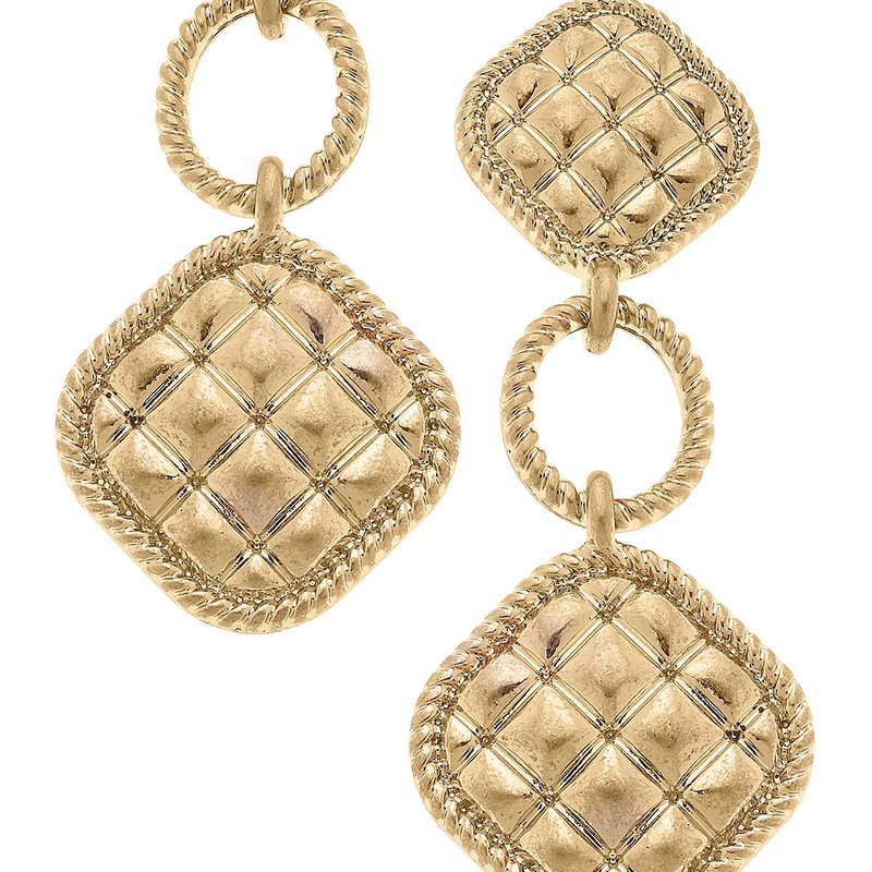Canvas Style Ennis Quilted Metal Diamond Drop Earrings In Gold