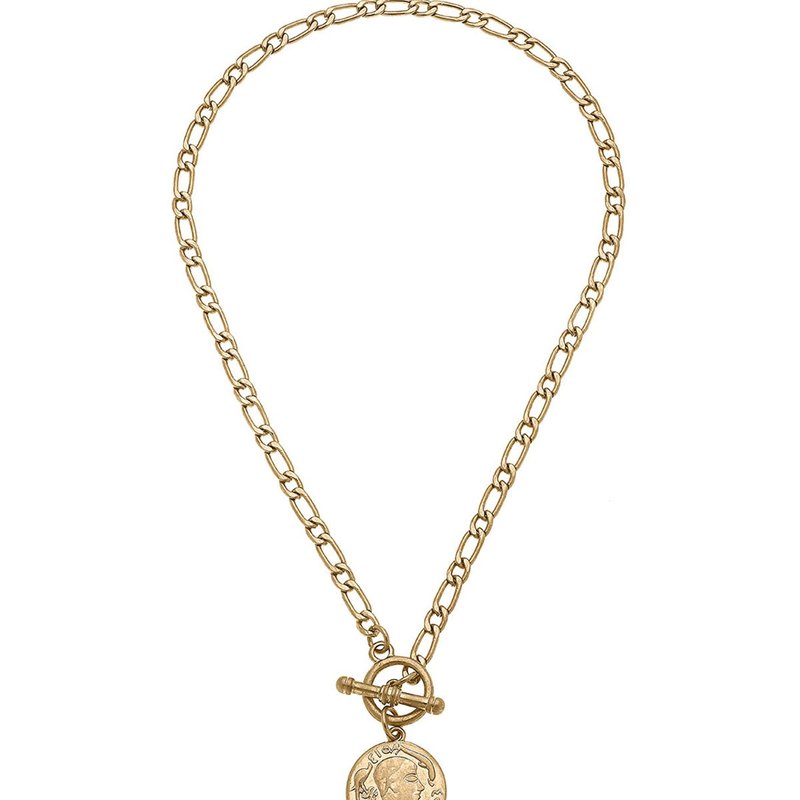 Canvas Style Ezra Coin T-bar Necklace In Worn Gold