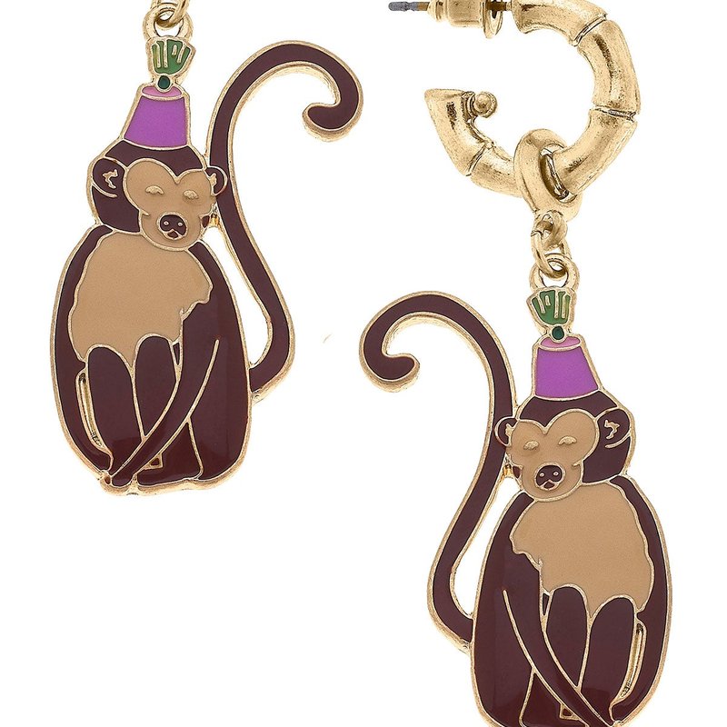 Canvas Style Flora Enamel Monkey Earrings In Brown