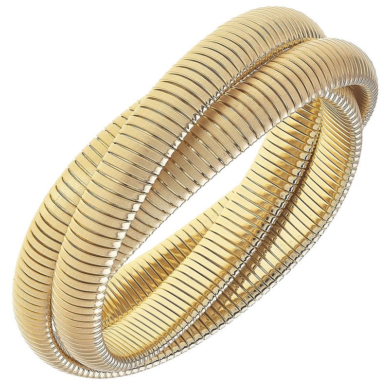 Canvas Style Florence Interlocking 3-row Watchband Bangle In Satin Gold