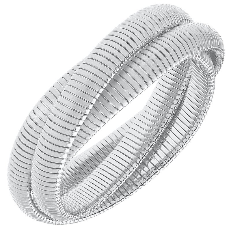 Canvas Style Florence Interlocking 3-row Watchband Bangle In Satin Silver In Grey