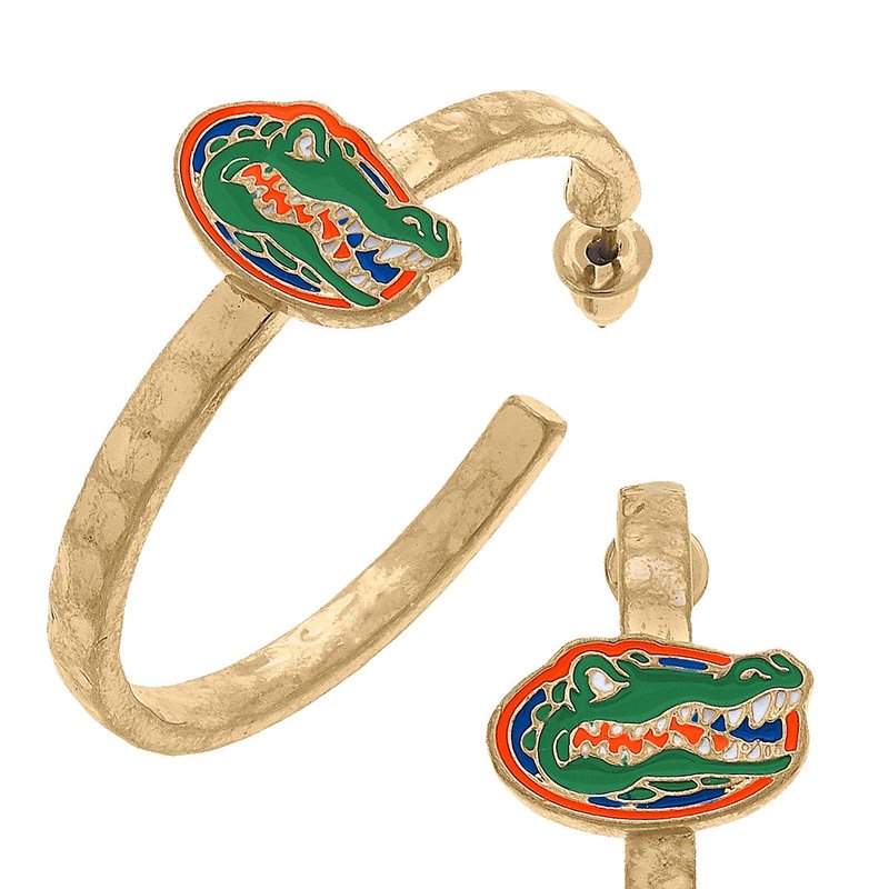 Canvas Style Florida Gators Enamel Logo Hoop Earrings In Green