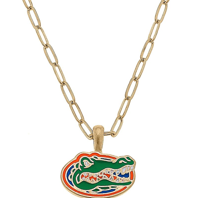 Canvas Style Florida Gators Enamel Pendant Necklace In Green