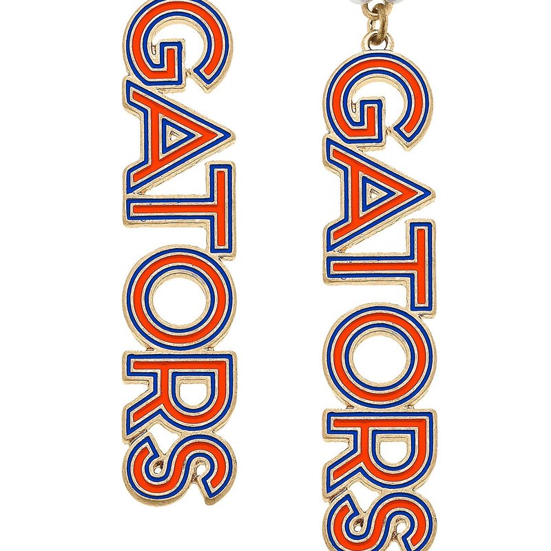 Canvas Style Florida Gators Pearl Cluster Outline Enamel Drop Earrings In Orange