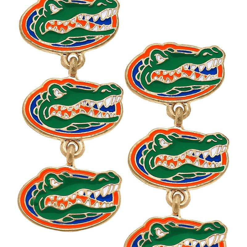 Canvas Style Florida Gators Triple Drop Enamel Earrings In Green