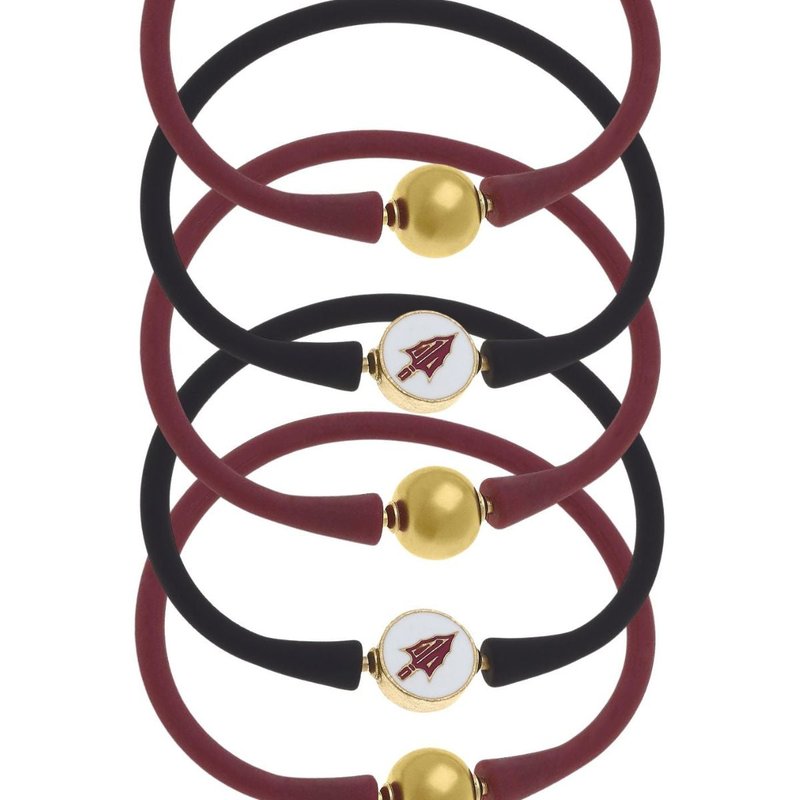 Canvas Style Florida State Seminoles 24k Gold Plated Bali Bracelet Stack In Red